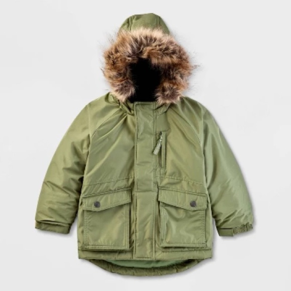 Baby 18M Lined Olive Green Insulated Hooded Parka